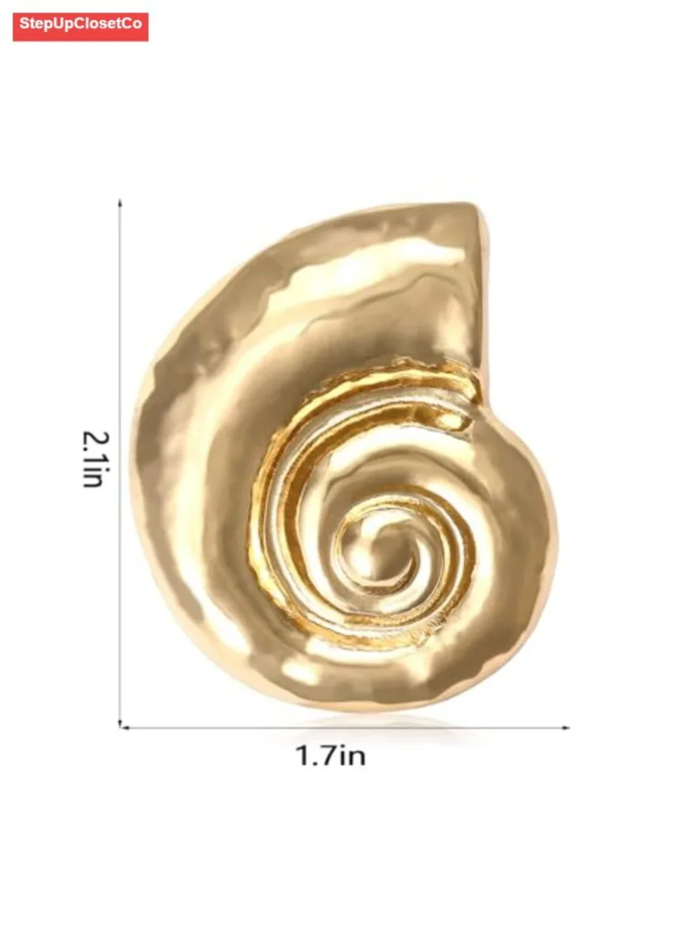 Gold Chunky Conch Shell Lapel Brooch Pin Boho Coastal Sea Shell Jewelry